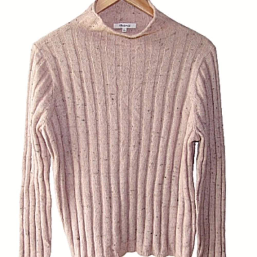 Madewell Size L Donegal Evercrest Pink Speckled Ribbed Cozy Mock Neck Sweater